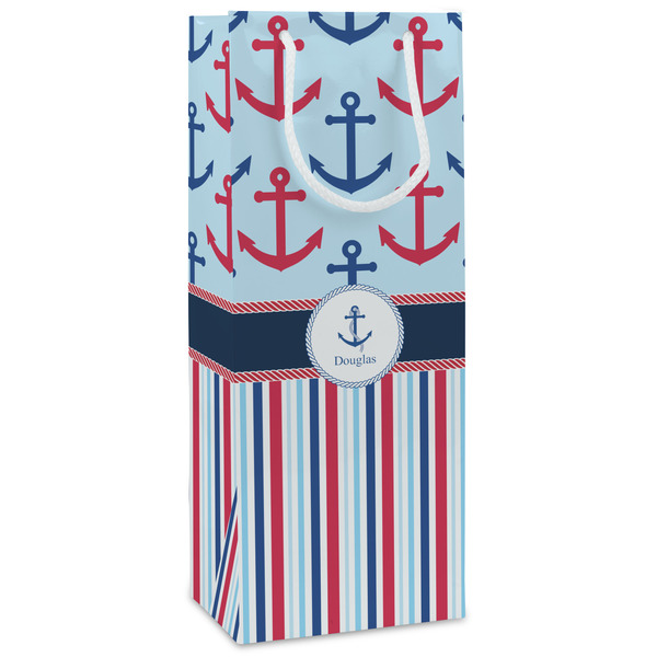 Custom Anchors & Stripes Wine Gift Bags - Matte (Personalized)