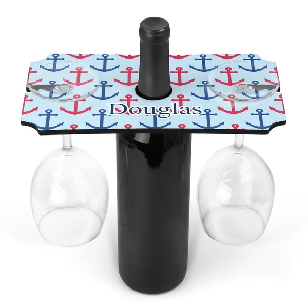 Custom Anchors & Stripes Wine Bottle & Glass Holder (Personalized)