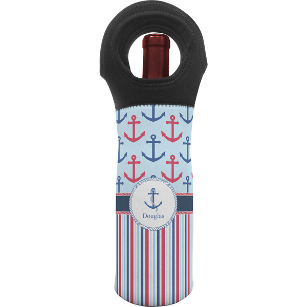 Custom Anchors & Stripes Wine Tote Bag (Personalized)