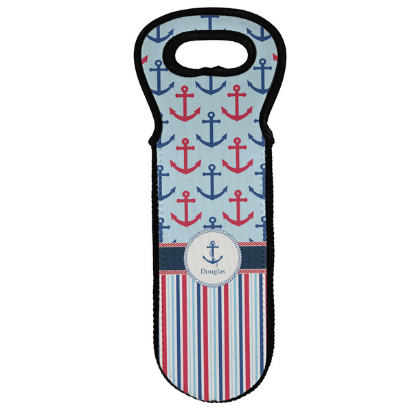 Custom Anchors & Stripes Wine Tote Bag (Personalized)