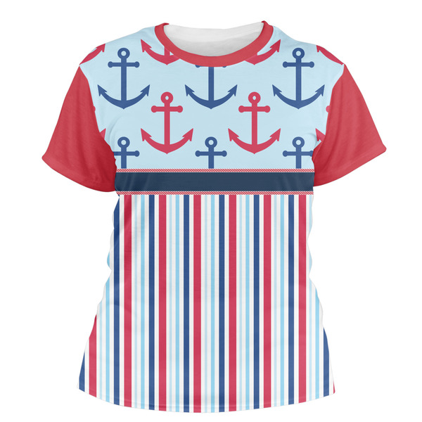 Custom Anchors & Stripes Women's Crew T-Shirt - X Small