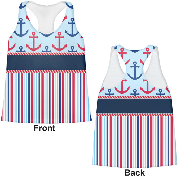 Anchors & Stripes Womens Racerback Tank Tops - Medium - Front and Back