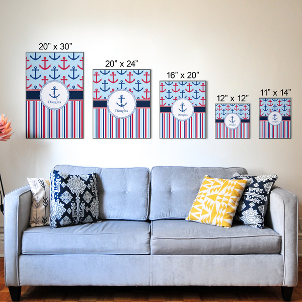 Anchors & Stripes Wood Prints - Size Comparison
