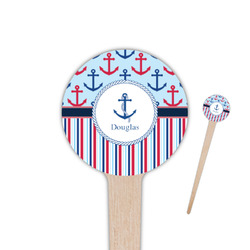 Anchors & Stripes 4" Round Wooden Food Picks - Double Sided (Personalized)