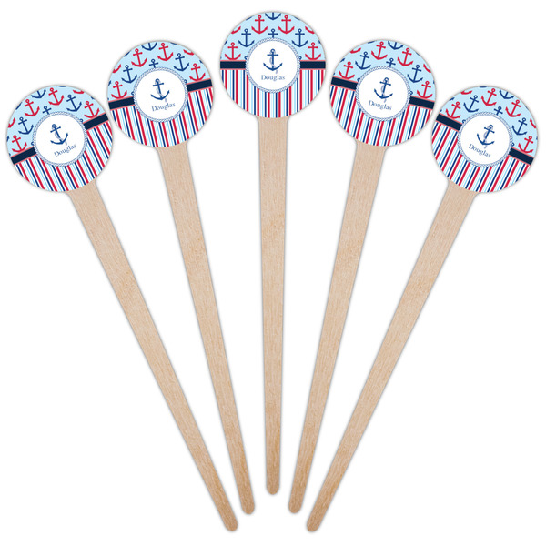 Anchors & Stripes Wooden 4" Food Pick - Round - Fan View