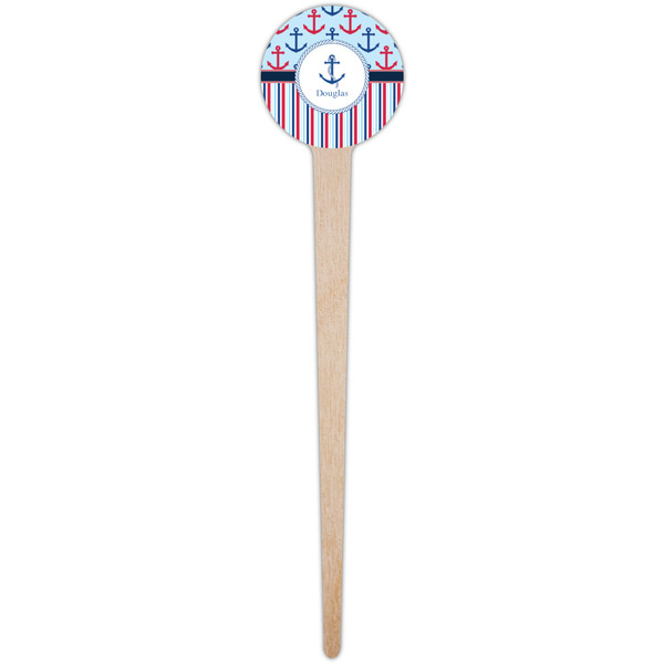 Anchors & Stripes Wooden 4" Food Pick - Round - Single Pick