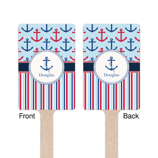 Anchors & Stripes Wooden 6.25" Stir Stick - Rectangular - Double Sided - Front & Back