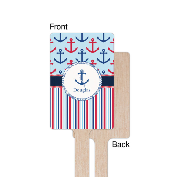 Anchors & Stripes Wooden 6.25" Stir Stick - Rectangular - Single - Front & Back
