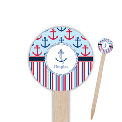 Anchors & Stripes Round Wooden Food Picks (Personalized)