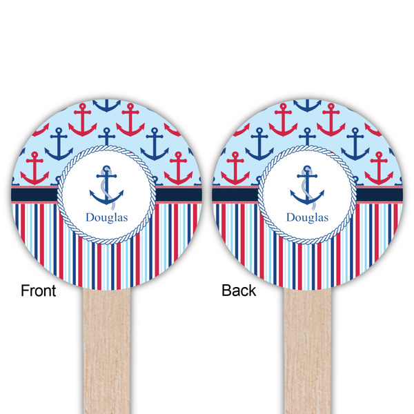Anchors & Stripes Wooden 6" Food Pick - Round - Double Sided - Front & Back