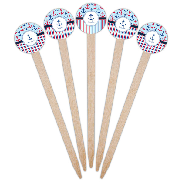 Anchors & Stripes Wooden 6" Food Pick - Round - Fan View