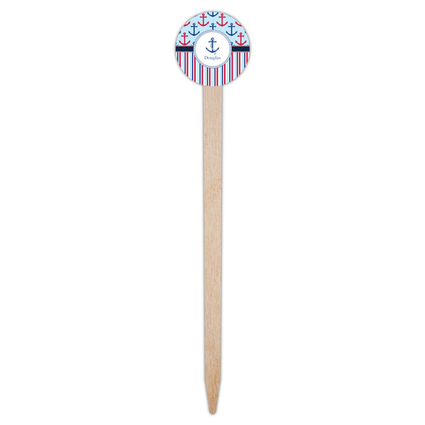 Anchors & Stripes Wooden 6" Food Pick - Round - Single Pick