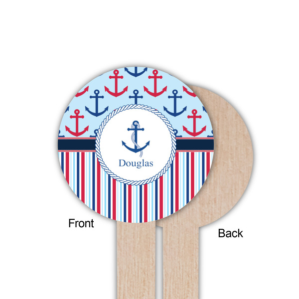 Anchors & Stripes Wooden 6" Food Pick - Round - Single Sided - Front & Back