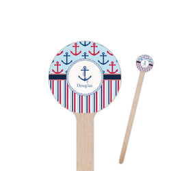Anchors & Stripes 6" Round Wooden Stir Sticks - Single Sided (Personalized)