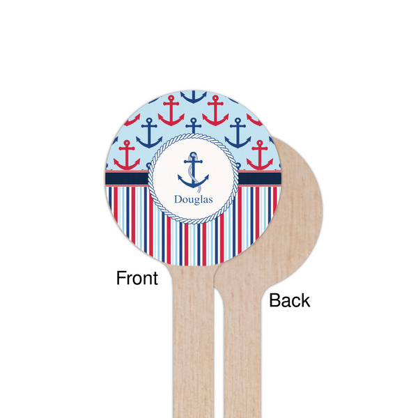 Anchors & Stripes Wooden 7.5" Stir Stick - Round - Single Sided - Front & Back