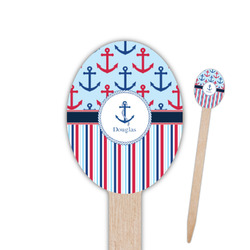 Anchors & Stripes Oval Wooden Food Picks - Single Sided (Personalized)