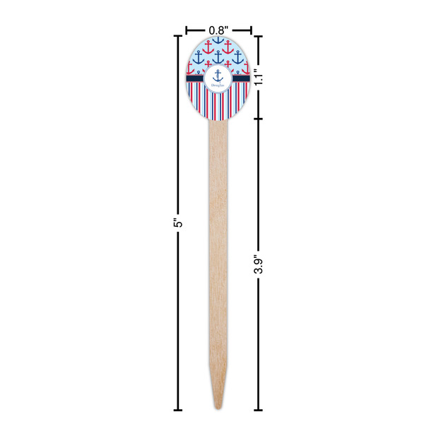 Anchors & Stripes Wooden Food Pick - Oval - Dimensions