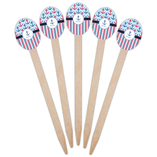 Anchors & Stripes Wooden Food Pick - Oval - Fan View