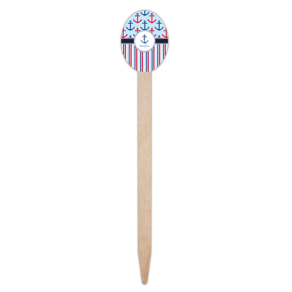 Anchors & Stripes Wooden Food Pick - Oval - Single Pick