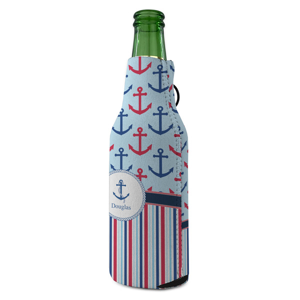 Anchors & Stripes Zipper Bottle Cooler - ANGLE (bottle)