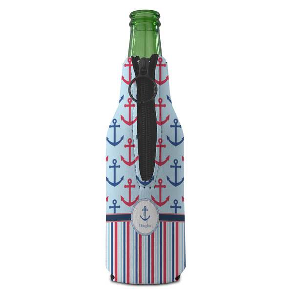 Anchors & Stripes Zipper Bottle Cooler - BACK (bottle)