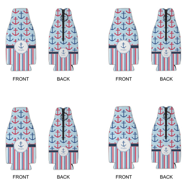 Anchors & Stripes Zipper Bottle Cooler - Set of 4 - APPROVAL