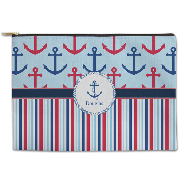 Custom Anchors & Stripes Zipper Pouch - Large - 12.5"x8.5" (Personalized)
