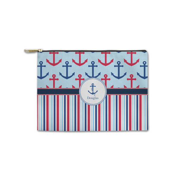 Custom Anchors & Stripes Zipper Pouch - Small - 8.5"x6" (Personalized)