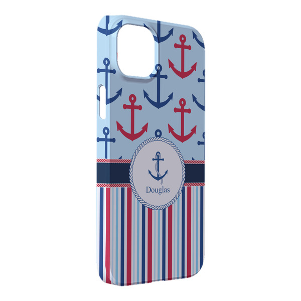 Custom Anchors & Stripes iPhone Case - Plastic - iPhone 14 Plus (Personalized)