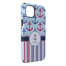 Anchors & Stripes iPhone Case - Rubber Lined - iPhone 14 Plus (Personalized)