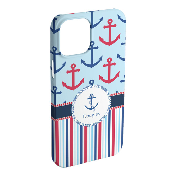 Custom Anchors & Stripes iPhone Case - Plastic - iPhone 15 Plus (Personalized)