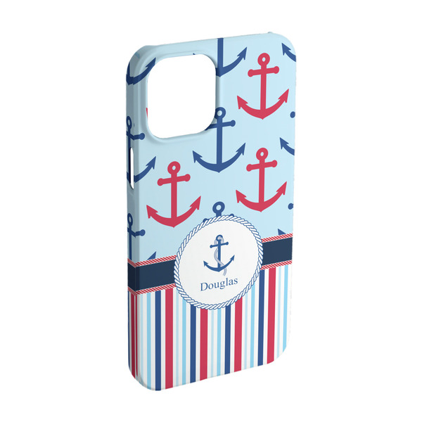 Custom Anchors & Stripes iPhone Case - Plastic - iPhone 15 Pro (Personalized)