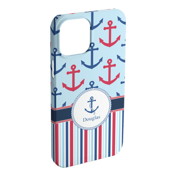 Custom Anchors & Stripes iPhone Case - Plastic - iPhone 15 Pro Max (Personalized)