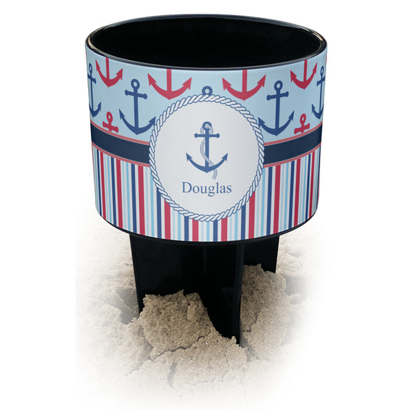 Custom Anchors & Stripes Black Beach Spiker Drink Holder (Personalized)