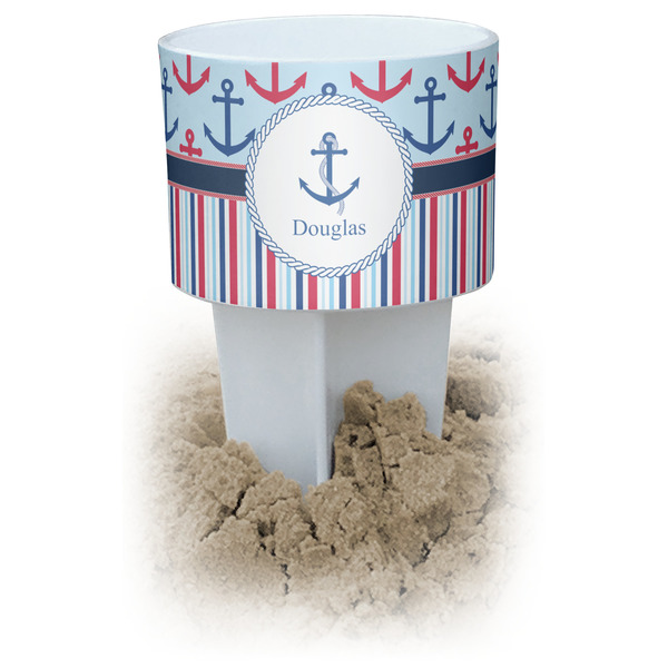 Custom Anchors & Stripes White Beach Spiker Drink Holder (Personalized)