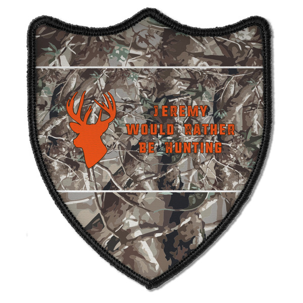 Custom Hunting Camo Iron On Shield Patch B w/ Name or Text