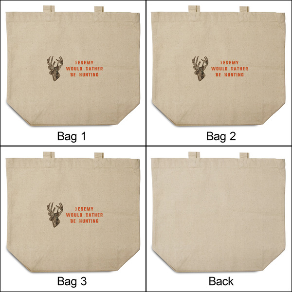 Hunting Camo 3 Reusable Cotton Grocery Bags - Front & Back View