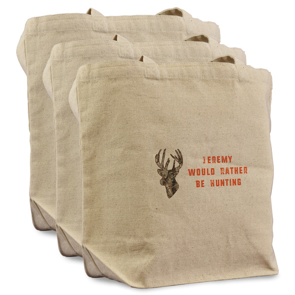 Hunting Camo 3 Reusable Cotton Grocery Bags - Front View