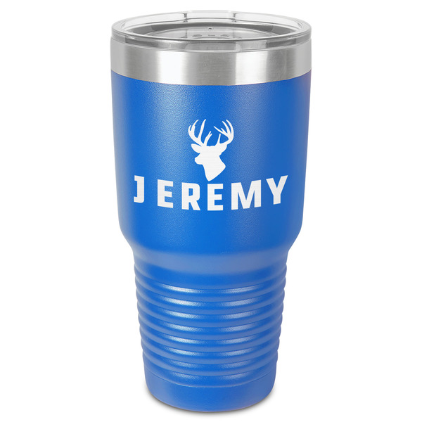 Custom Hunting Camo 30 oz Stainless Steel Tumbler - Royal Blue - Single-Sided (Personalized)