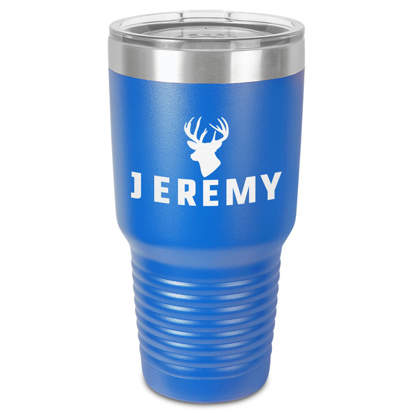 Custom Hunting Camo 30 oz Stainless Steel Tumbler - Royal Blue - Single-Sided (Personalized)