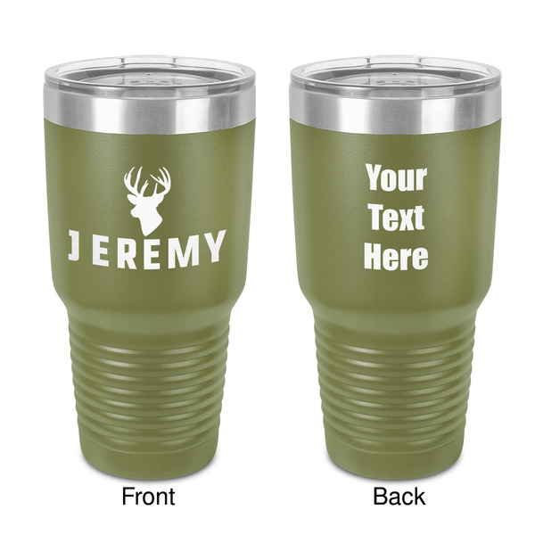 Custom Hunting Camo 30 oz Stainless Steel Tumbler - Olive - Double-Sided (Personalized)