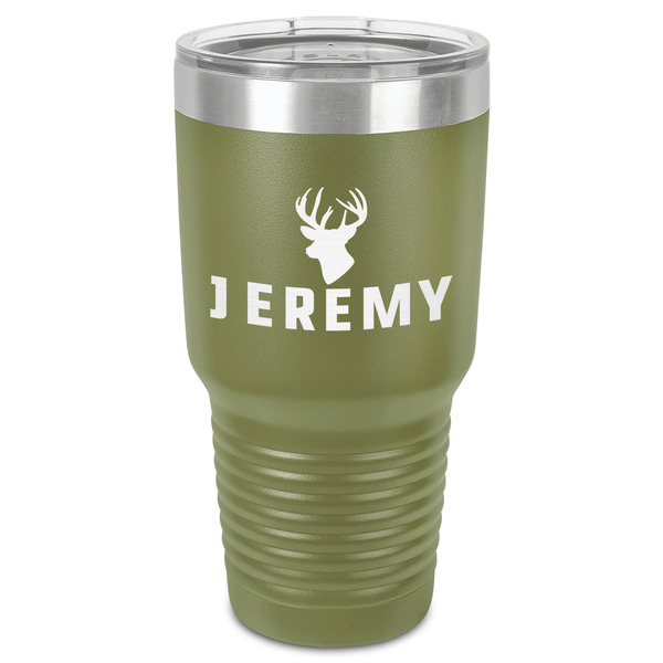 Custom Hunting Camo 30 oz Stainless Steel Tumbler - Olive - Single-Sided (Personalized)