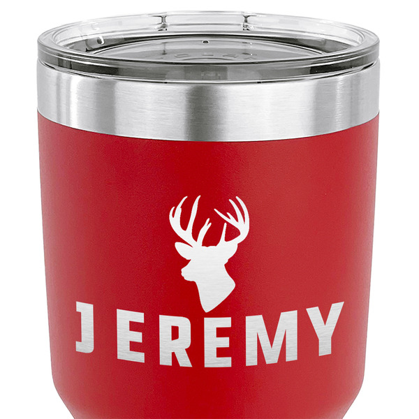 Hunting Camo 30 oz Stainless Steel Ringneck Tumbler - Red - CLOSE UP