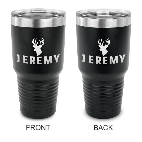 Custom Hunting Camo 30 oz Stainless Steel Tumbler - Black - Double Sided (Personalized)