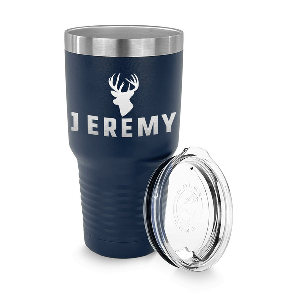 Hunting Camo 30 oz Stainless Steel Ringneck Tumblers - Navy - LID OFF