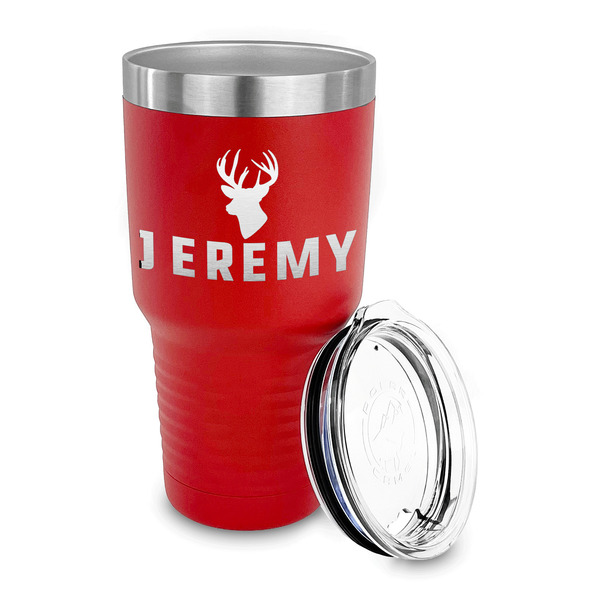 Hunting Camo 30 oz Stainless Steel Ringneck Tumblers - Red - LID OFF