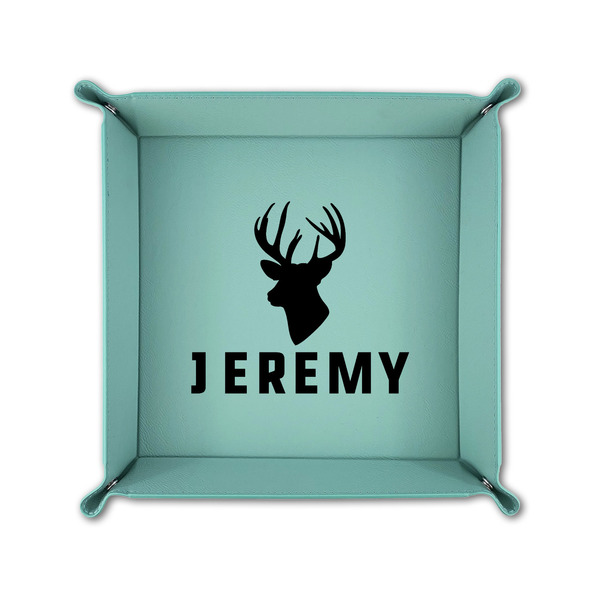 Hunting Camo 6" x 6" Teal Leatherette Snap Up Tray - FOLDED UP