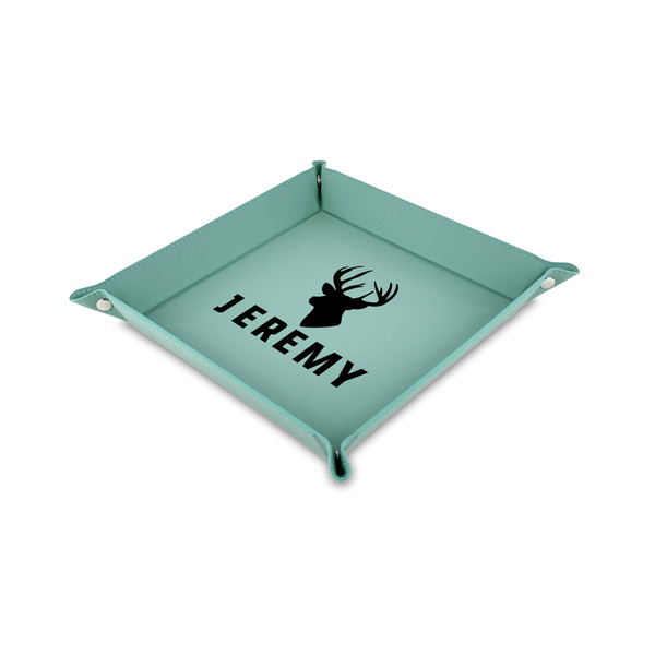 Custom Hunting Camo 6" x 6" Teal Faux Leather Valet Tray (Personalized)
