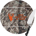 Hunting Camo Round Glass Cutting Board - Small (Personalized)