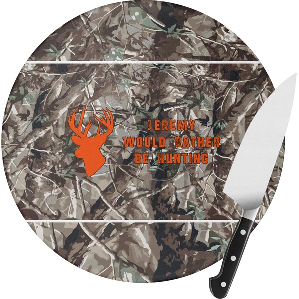 Custom Hunting Camo Round Glass Cutting Board - Small (Personalized)